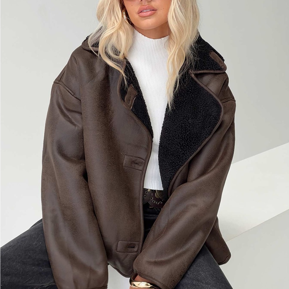 Princess Polly Dark Brown Leather Jacket